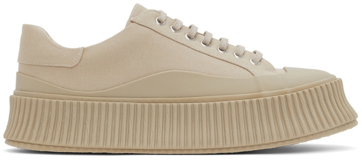 Photo: Jil Sander Beige Canvas Platform Sneakers