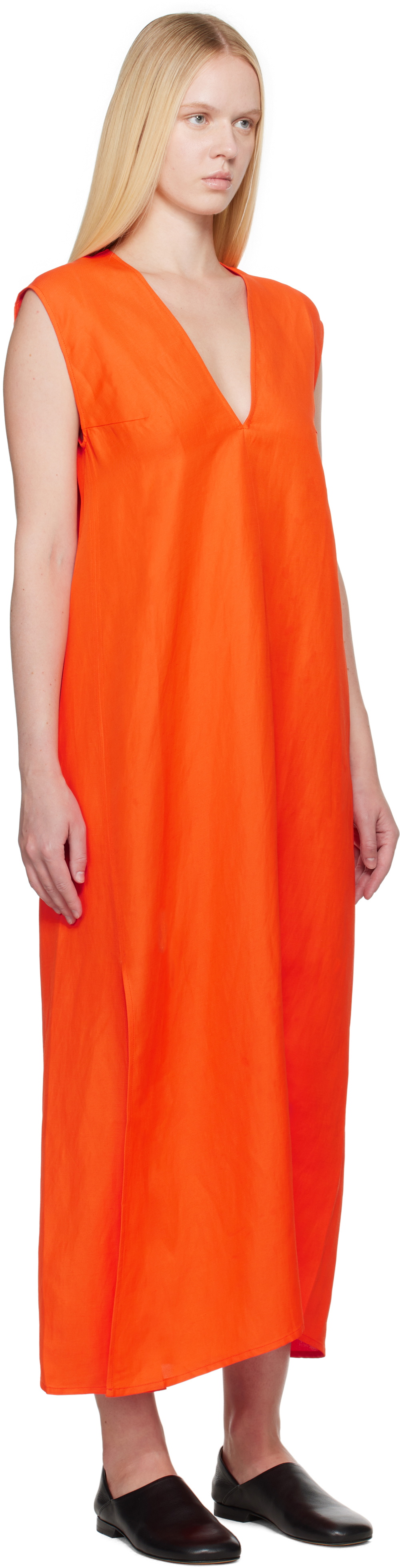 Studio Nicholson Orange Lise Linen Midi Dress Studio Nicholson