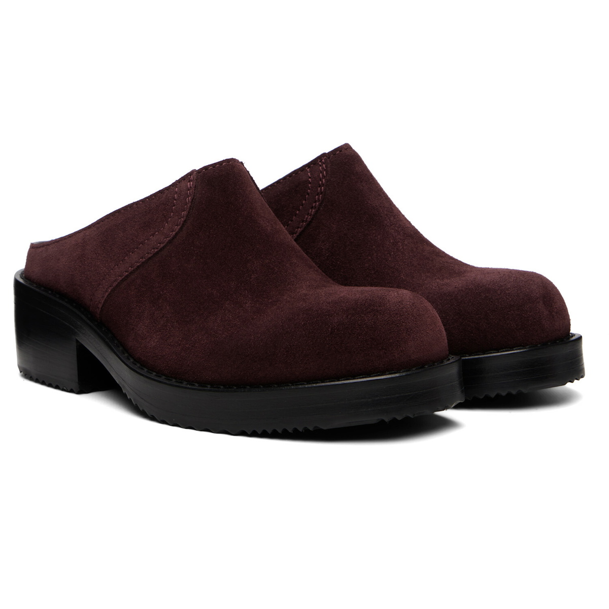 Dries Van Noten Burgundy Suede Workwear Mule Loafers