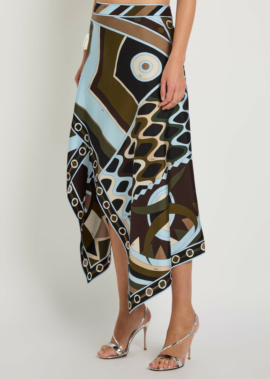 Pucci Asymmetric Printed Silk Midi Skirt Multicoloured