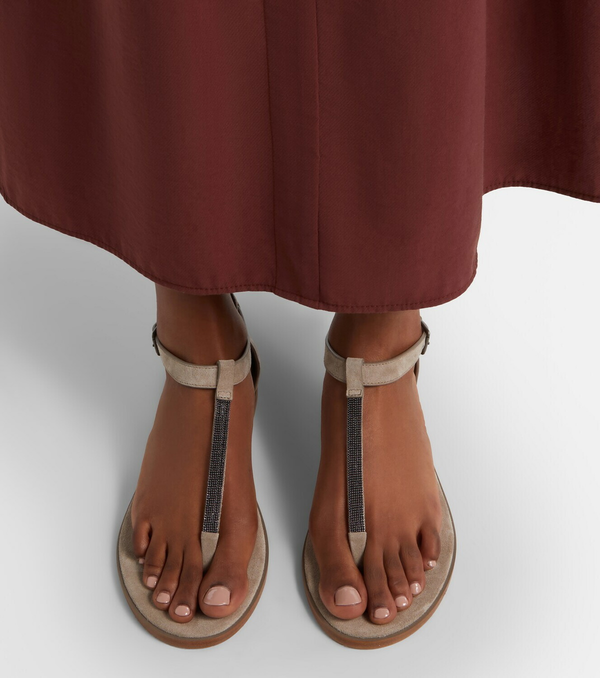 Brunello Cucinelli Monili suede slides