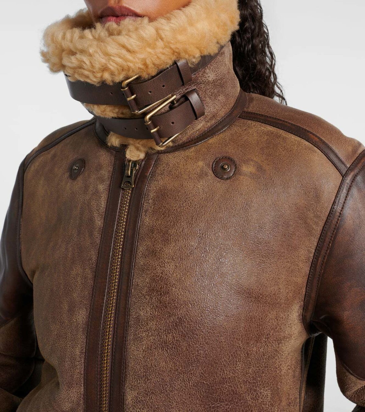 Ralph Lauren Collection Shearling-trimmed leather jacket