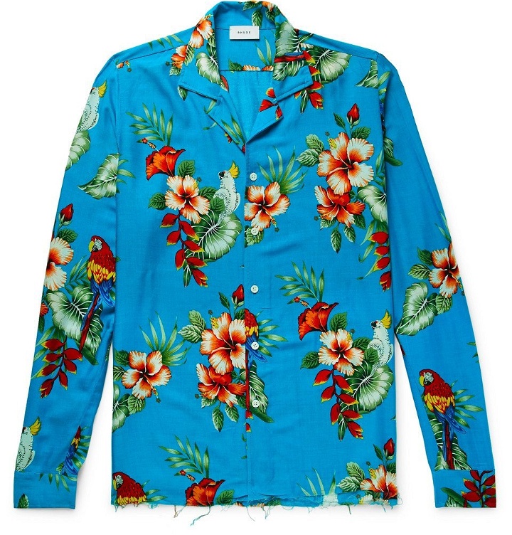 Photo: Rhude - Oversized Camp-Collar Distressed Printed Voile Shirt - Men - Blue