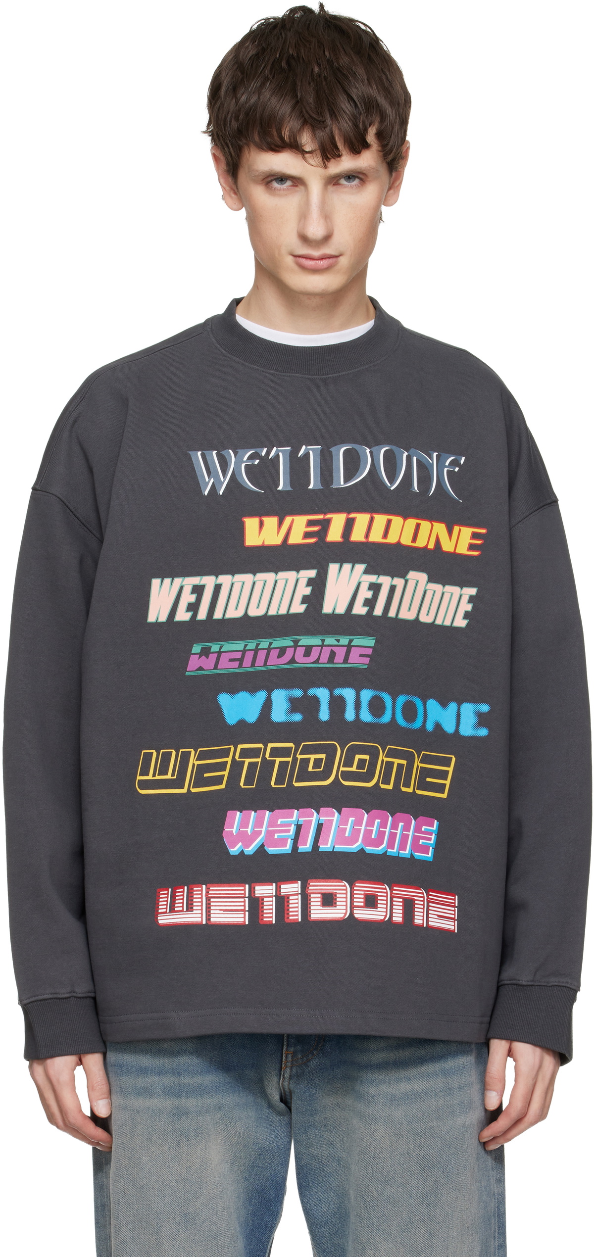 We11done Gray Front Logo Sweatshirt
