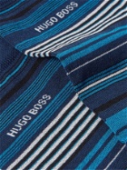 HUGO BOSS - Striped Mercerised Cotton-Blend Socks - Blue - EU 43/46