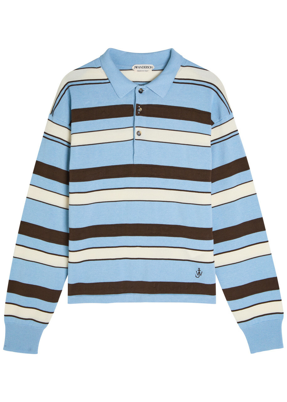 JW Anderson Striped Knit Polo Shirt Blue