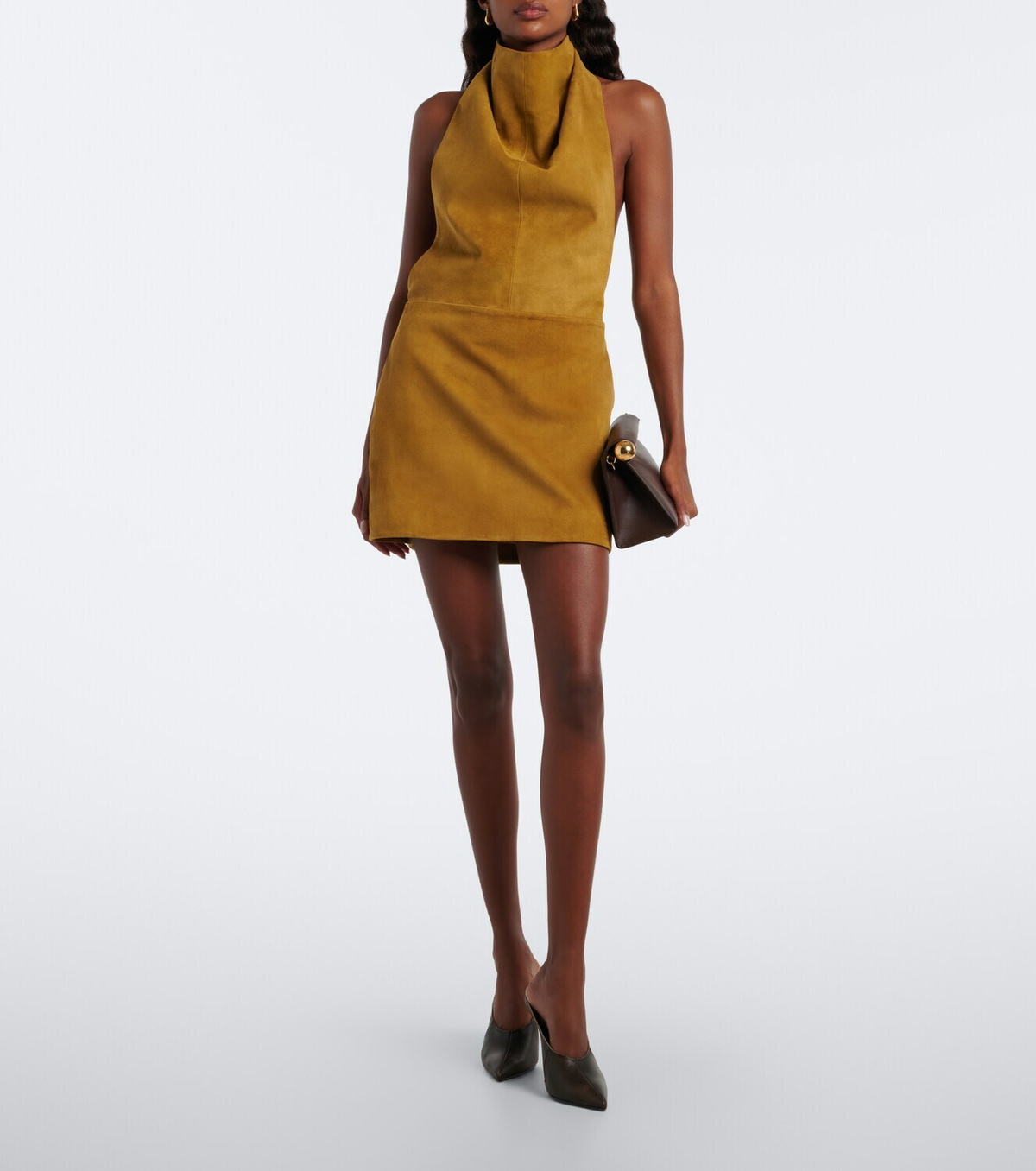 Retrofête Zoriel draped open-back suede minidress