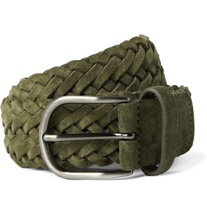 Photo: Anderson's - 3.5cm Woven Suede Belt - Green
