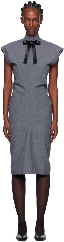Photo: AO Yes Gray Ribbon Tie Bias Cut Midi Dress