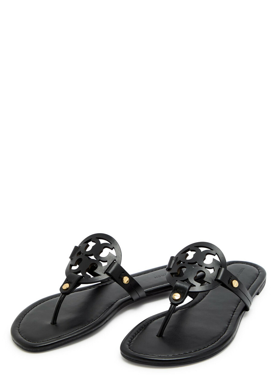 Tory Burch Miller Logo Leather Thong Sandals Black