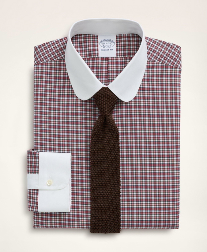 Photo: Brooks Brothers Men's Stretch Regent Regular-Fit Dress Shirt, Non-Iron Poplin Club Collar Micro-Tartan | White