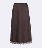 Vince Lace-trimmed satin midi skirt