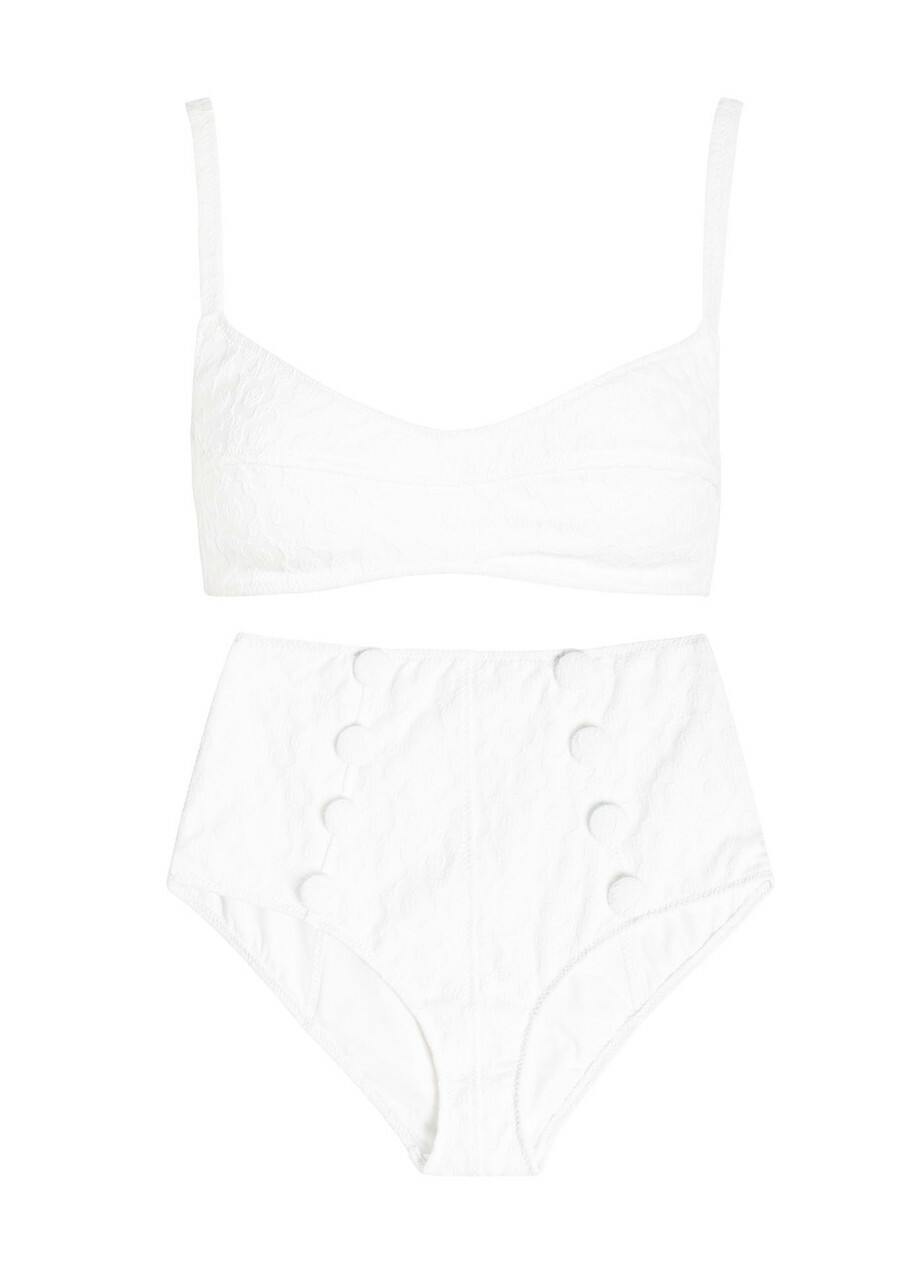 Lisa Marie Fernandez Floral-jacquard Textured Bikini White