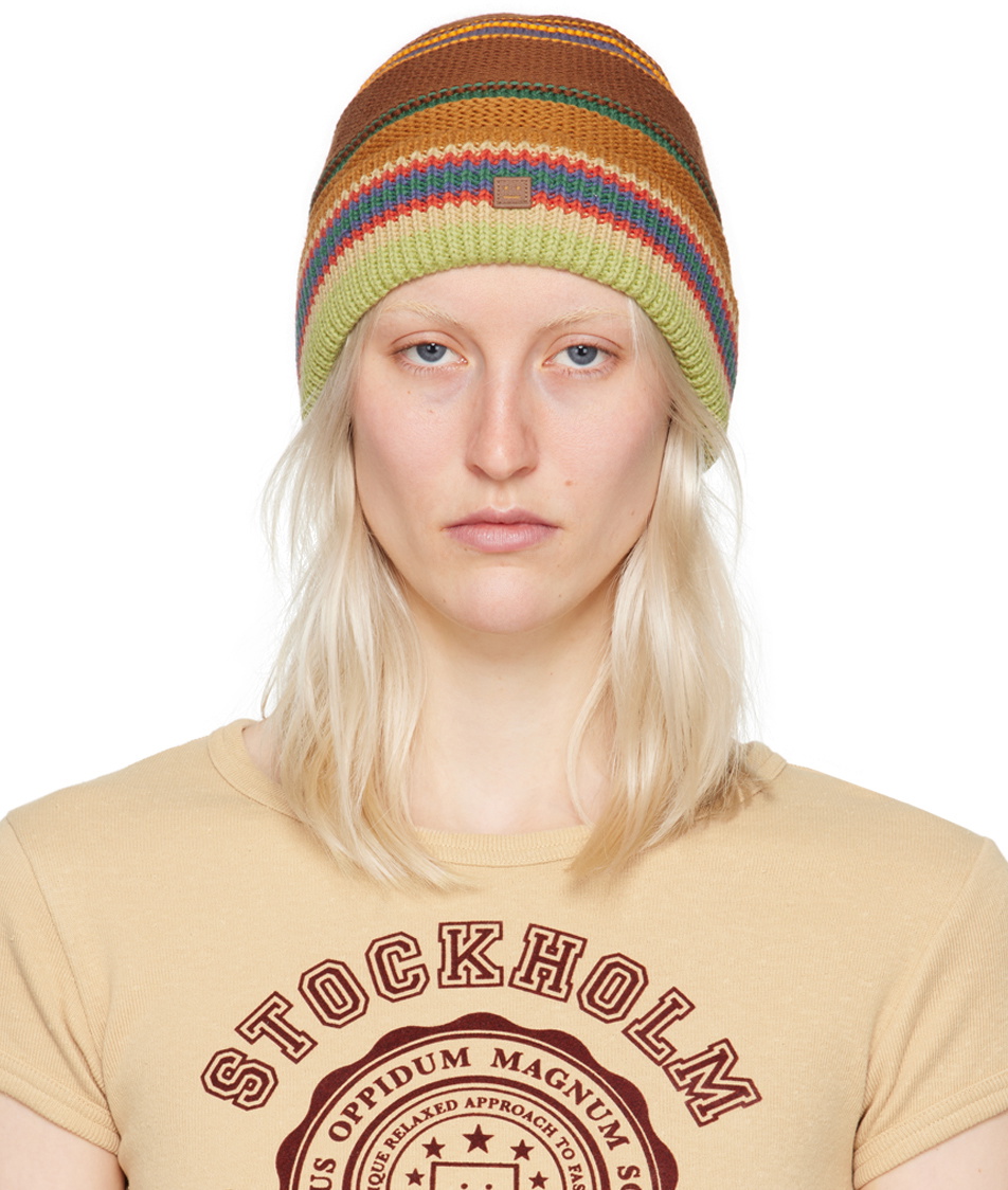 Acne Studios Brown Striped Beanie Acne Studios