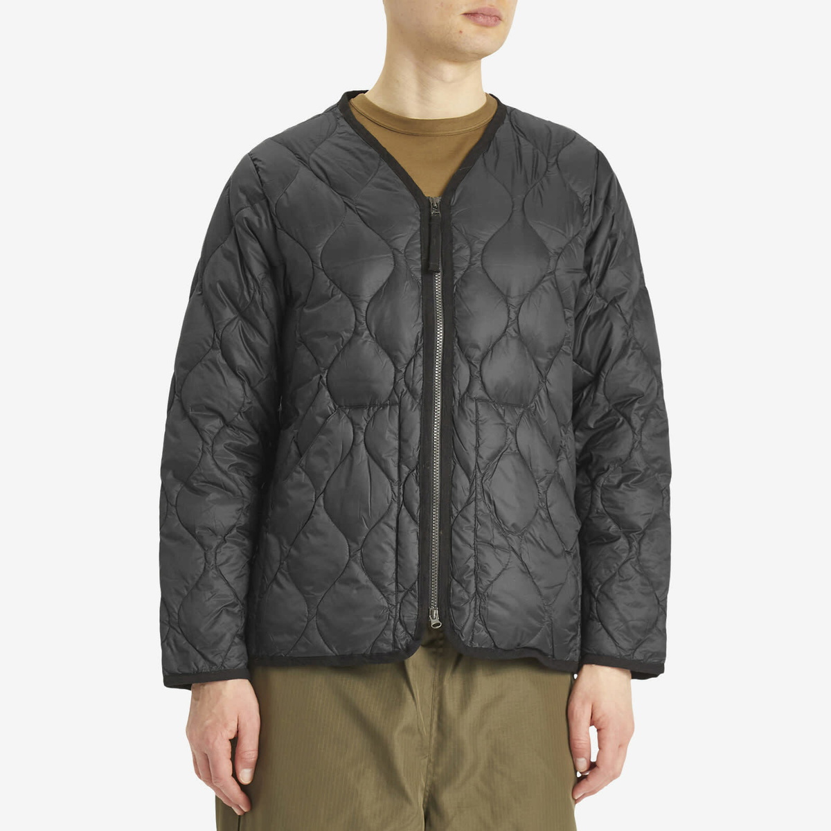 Taion Men's Military Zip V-Neck Softshell Down Jacket in Black