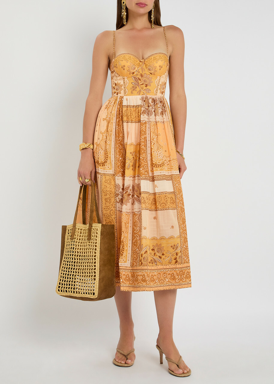 Zimmermann Lucky Corset Printed Cotton Midi Dress Multi Print