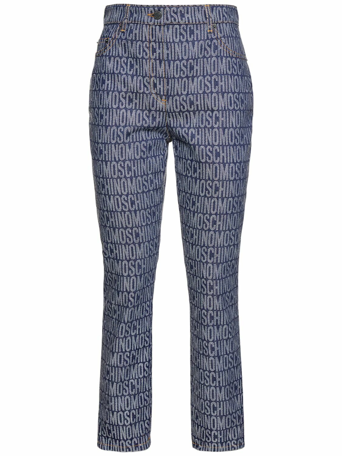 パンツ MOSCHINO Women Straight Pants 031905220285 Blue MOSCHINO - Logo Jacquard Mid Rise Straight Jeans Moschino