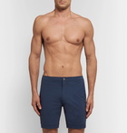 Onia - Calder Long-Length Striped Stretch-Seersucker Swim Shorts - Men - Navy