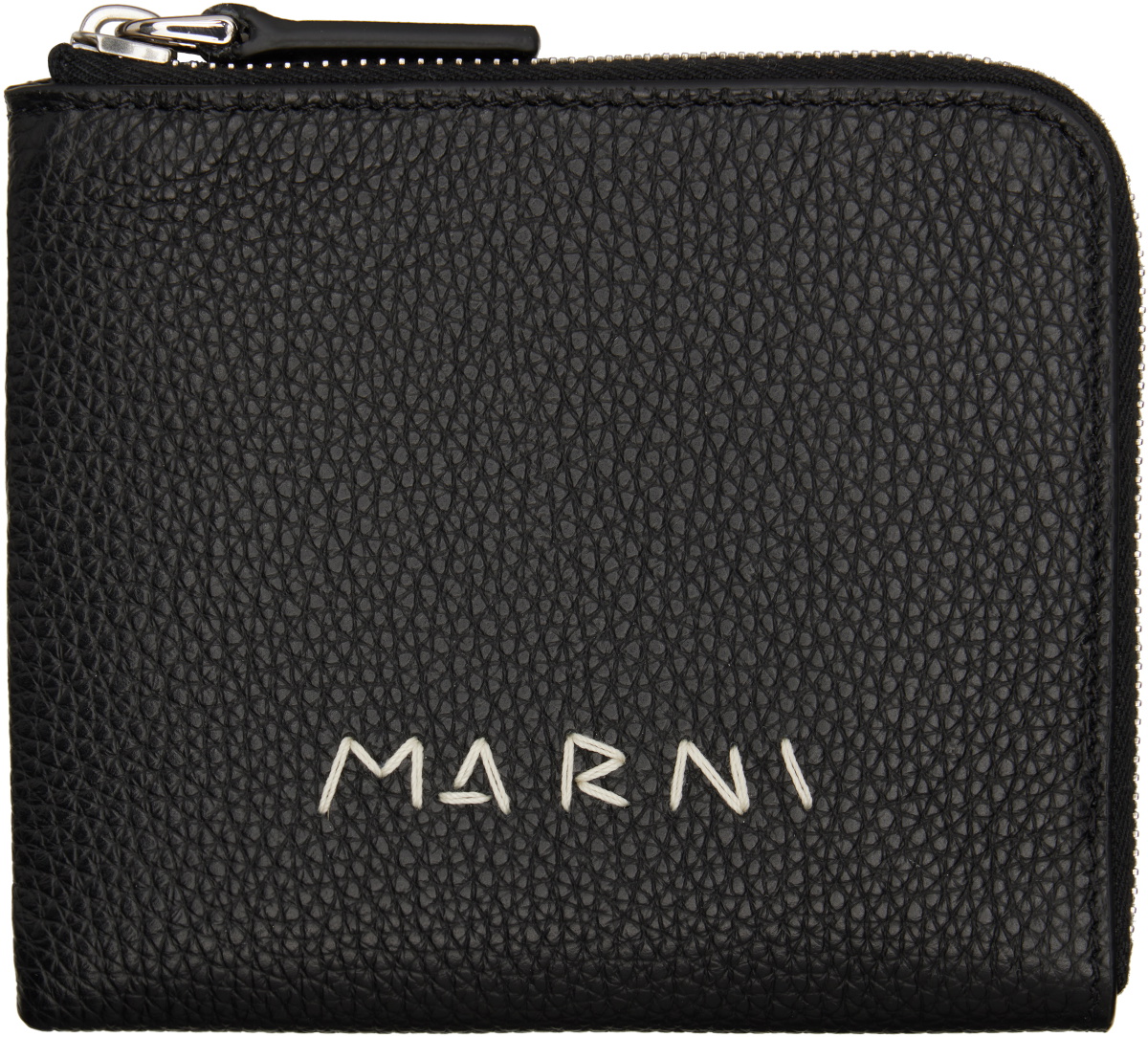 Marni Black 'Marni Mending' Embroidery Zip-Around Wallet