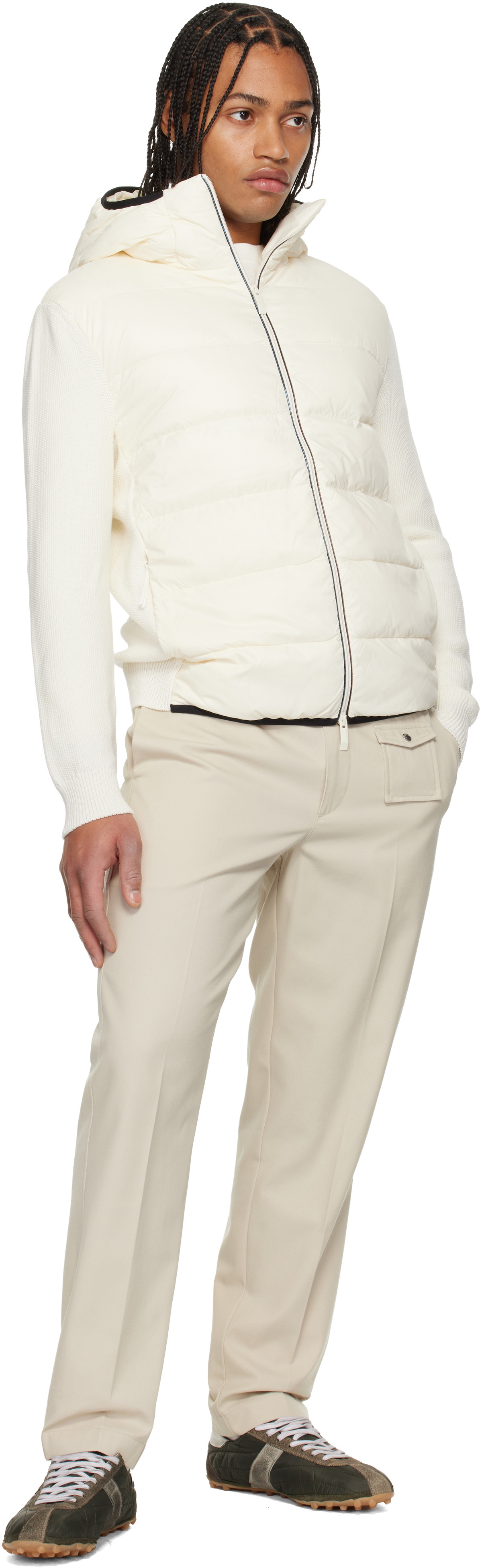 Moncler Off-White Padded Cotton Zip-Up Down Hoodie