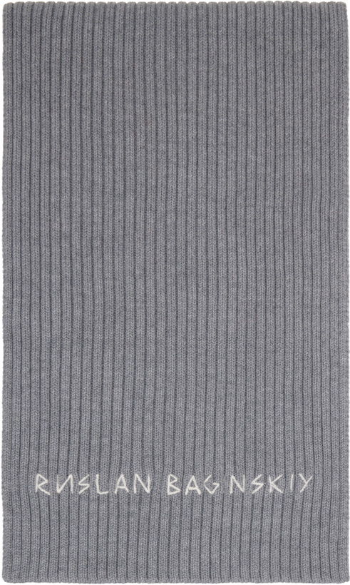 Photo: Ruslan Baginskiy Gray Monogram-Embroidered Wool Scarf