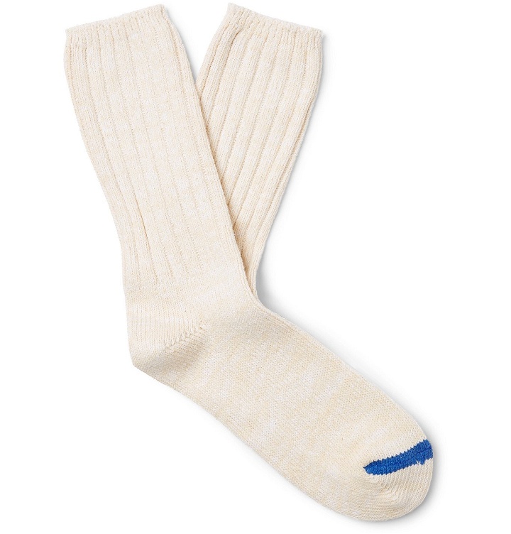 Photo: Thunders Love - Ribbed Mélange Recycled Cotton-Blend Socks - White