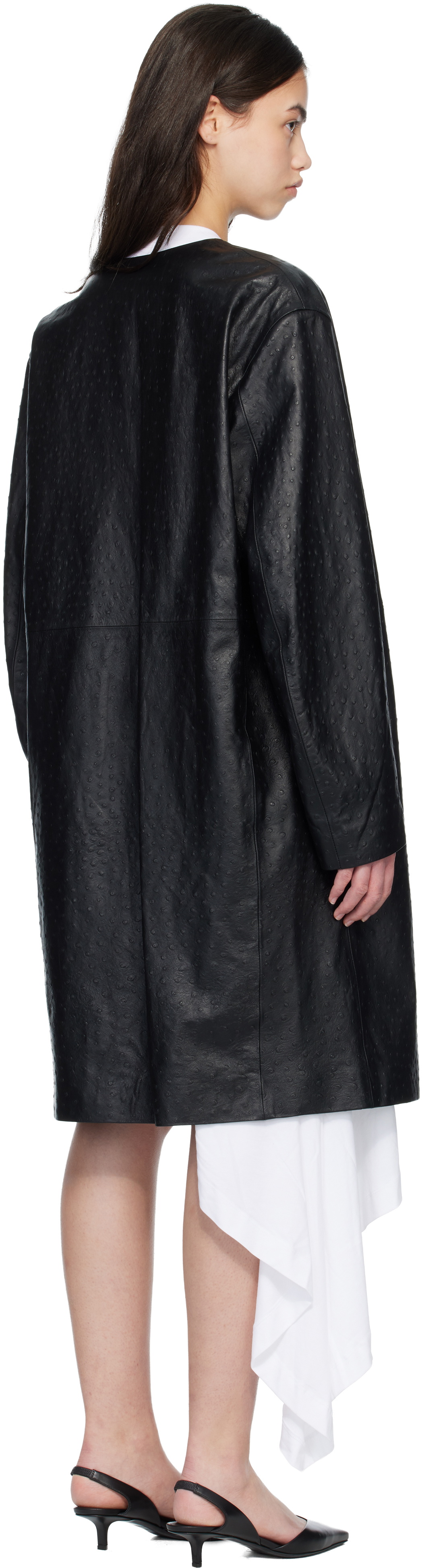 Loulou de Saison Black YARI Ostrich-Effect Leather Coat