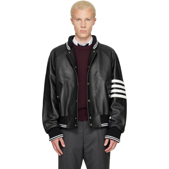 Photo: Thom Browne Black Raglan Sleeve Oversized Leather Blouson Jacket