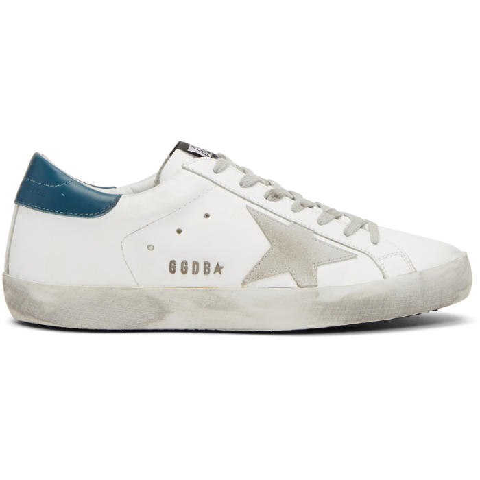 Golden Goose White and Blue Superstar Sneakers Golden Goose Deluxe Brand