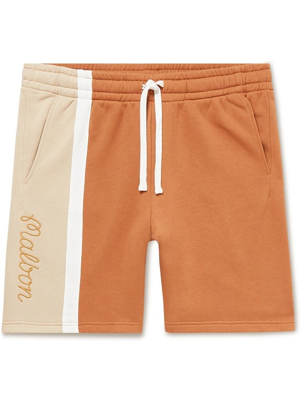Photo: Malbon Golf - Logo-Embroidered Colour-Block Cotton-Blend Jersey Drawstring Shorts - Brown