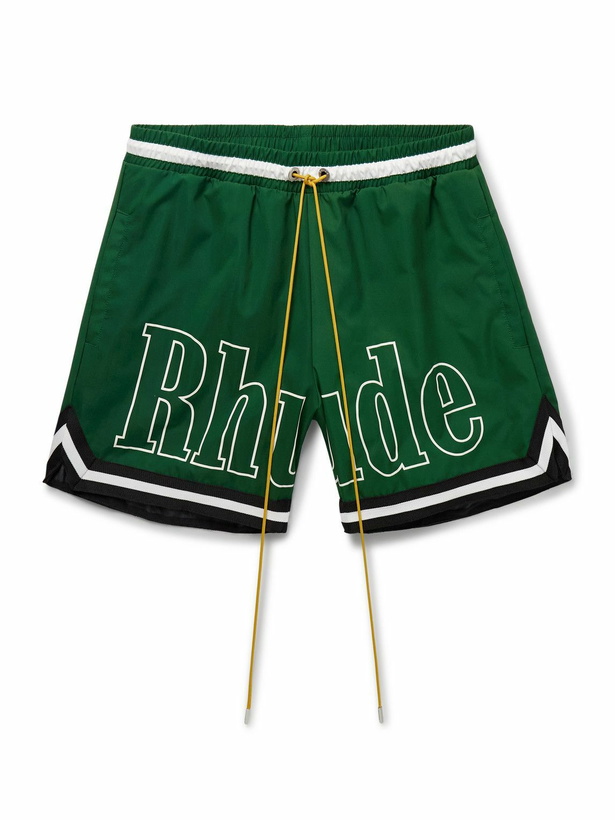 Photo: Rhude - Straight-Leg Mid-Length Logo-Print Striped Swim Shorts - Green