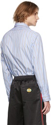 Gucci Blue & Beige Striped Cat Patch Boxy Shirt