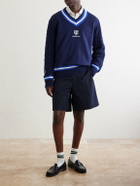Polo Ralph Lauren - Wimbledon Logo-Embroidered Cable-Knit Cotton-Blend Fleece Sweater - Blue