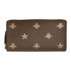 Gucci Brown Bee Star Zip Around Wallet