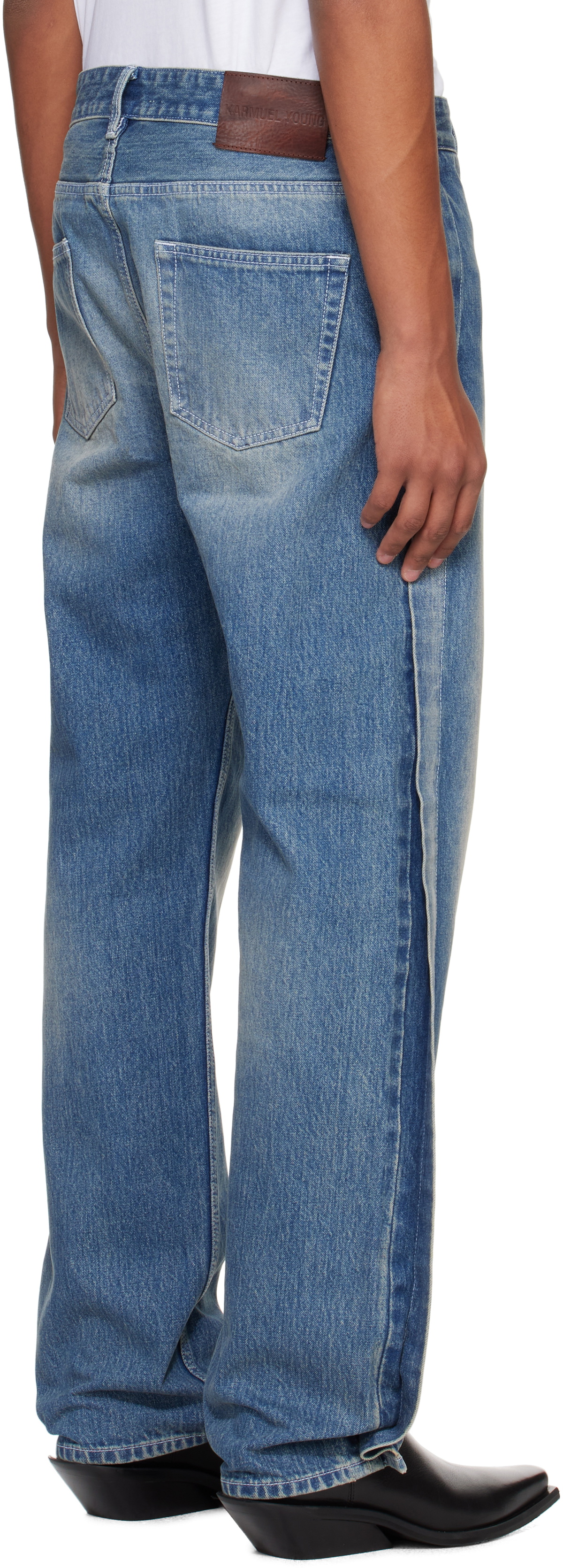 Karmuel Young Blue Rectangle XY-Plane Washed Jeans