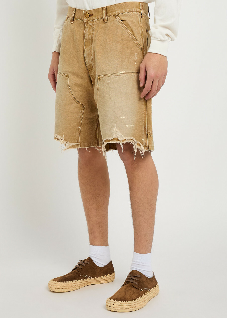 Saint Mxxxxxx Distressed Canvas Shorts Beige