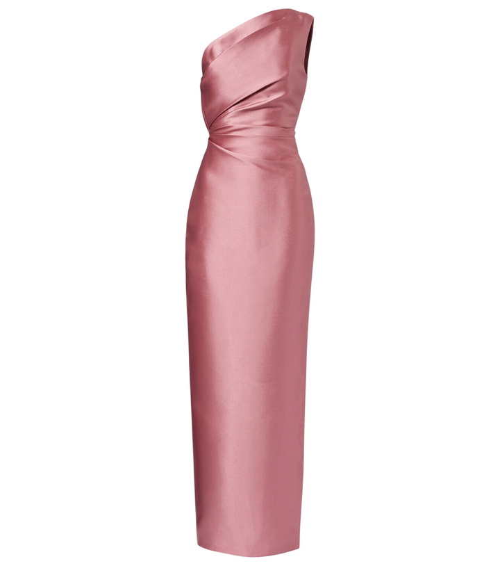 Photo: Solace London Kira draped one-shoulder satin gown