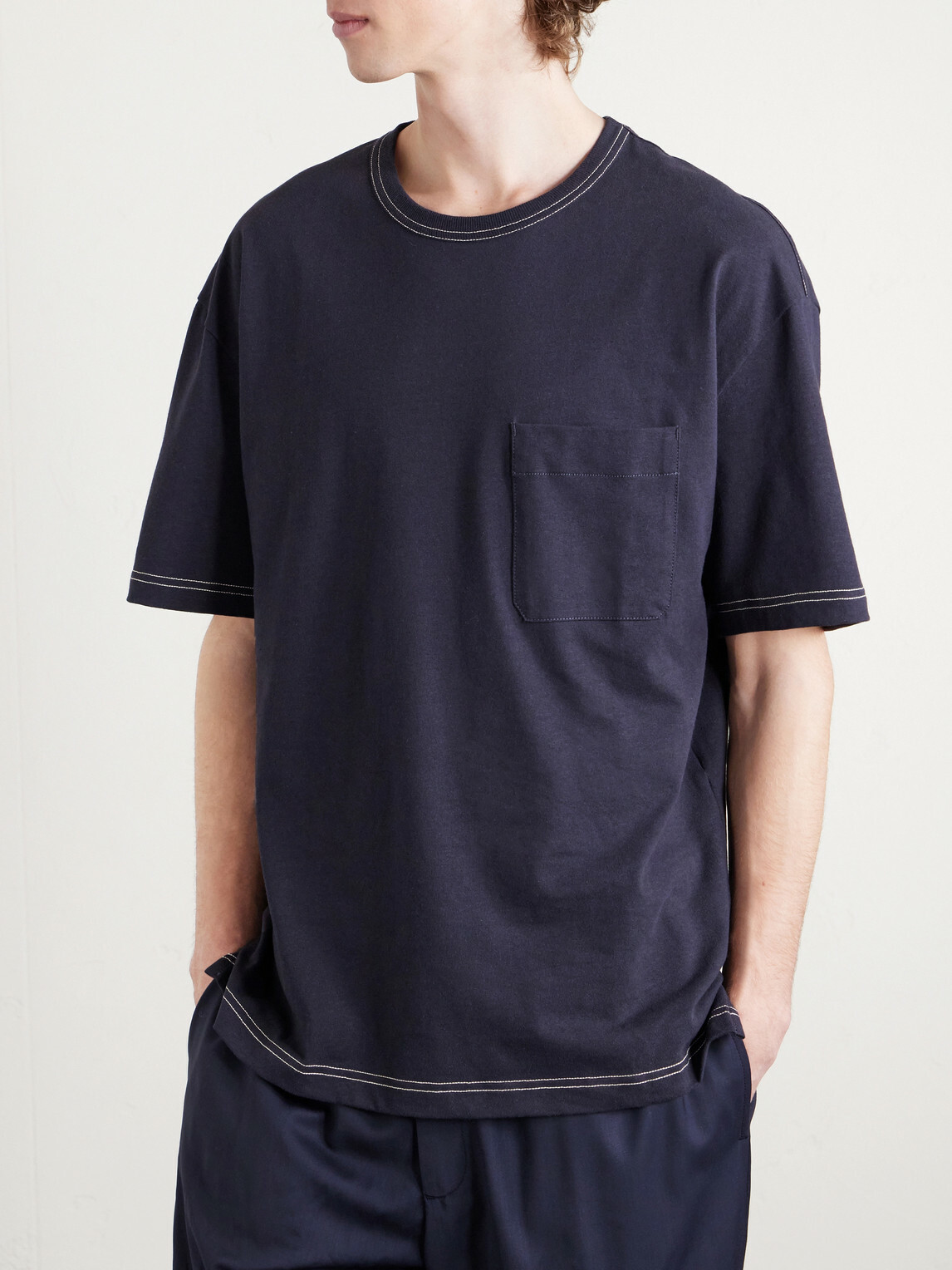 LEMAIRE - Cotton and Linen-Blend Jersey T-Shirt - Blue