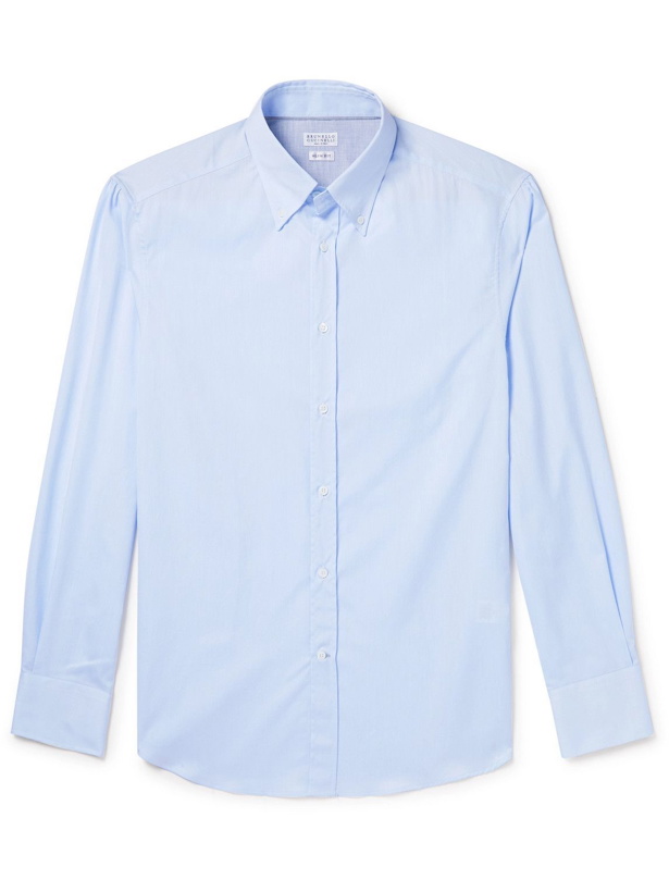 Photo: Brunello Cucinelli - Slim-Fit Button-Down Collar Cotton-Poplin Shirt - Blue