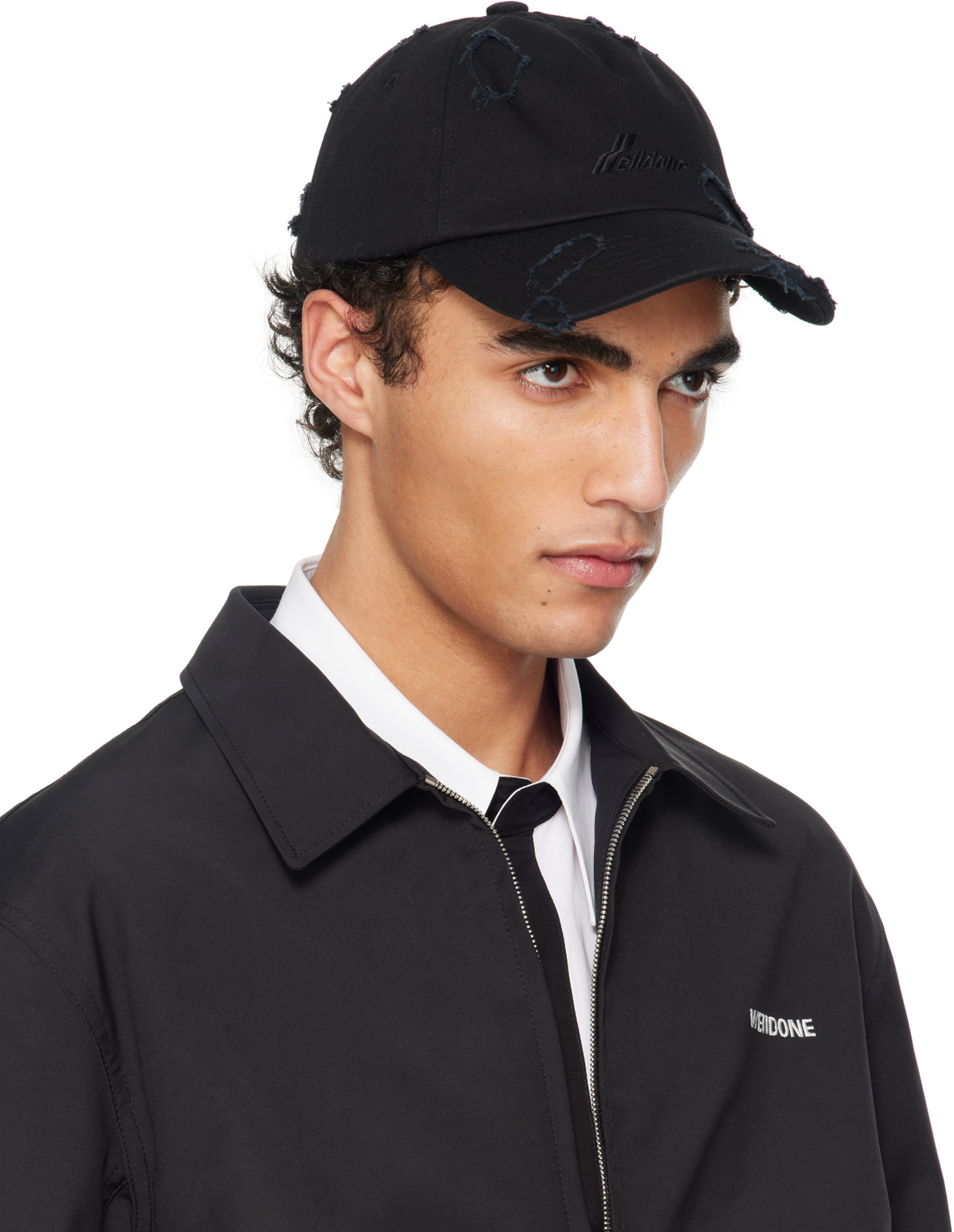 WE11DONE Black Distressed Cap WE11DONE Black Distressed Logo Embroidered Cap Cotton Canvas  main image 2