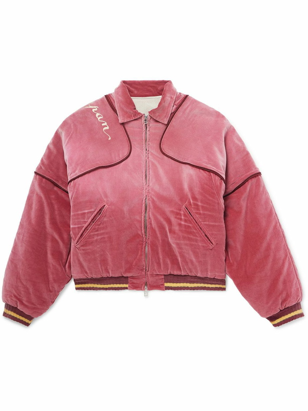 Photo: KAPITAL - Logo-Embroidered Zip-Detailed Cotton-Velvet Bomber Jacket - Pink