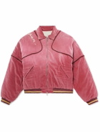 KAPITAL - Logo-Embroidered Zip-Detailed Cotton-Velvet Bomber Jacket - Pink