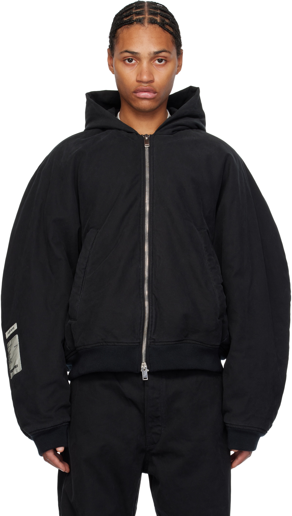 B1ARCHIVE Black Workwear Seamless Hooded Zip Up Jacket