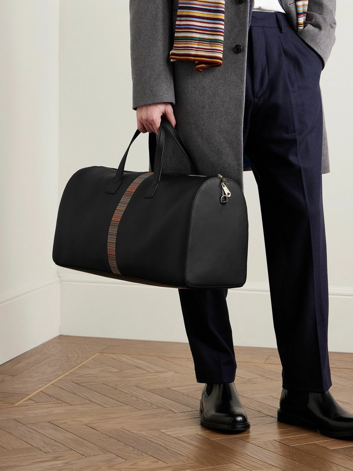 Paul Smith - Striped Full-Grain Leather Holdall