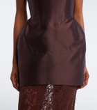 De La Vali Hecate lace and twill bustier gown