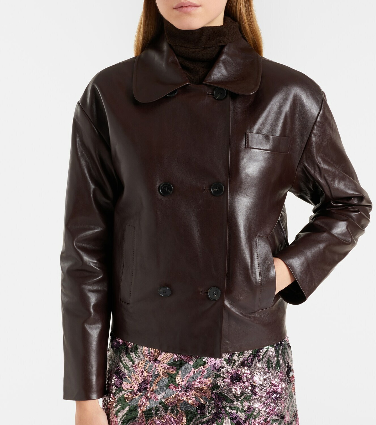 Self-Portrait Cropped leather jacket