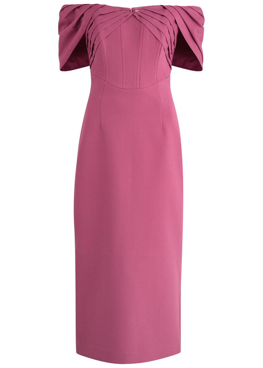 open lace back dress Karen Millen Purple Petite Compact Stretch Essential Tailored High Neck Dip  Hem Midi Dress UK 6 UK 6