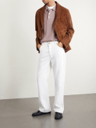 FRAME - Striped Cotton-Piqué Polo Shirt - Pink