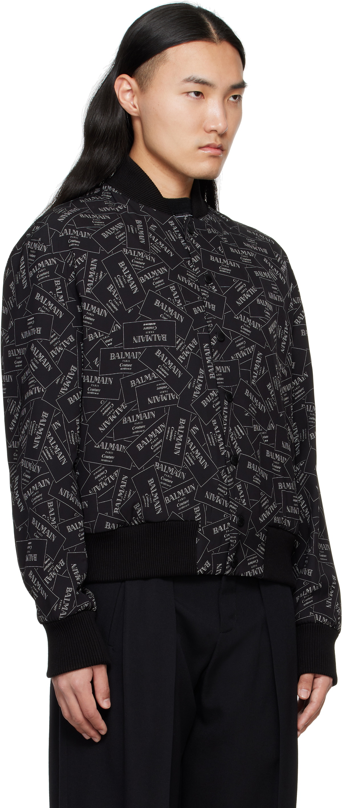 Balmain Black Printed 'Balmain' Label Bomber Jacket