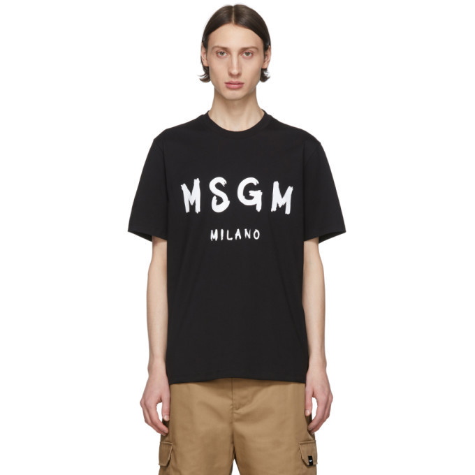 Photo: MSGM Black Brushed Logo T-Shirt